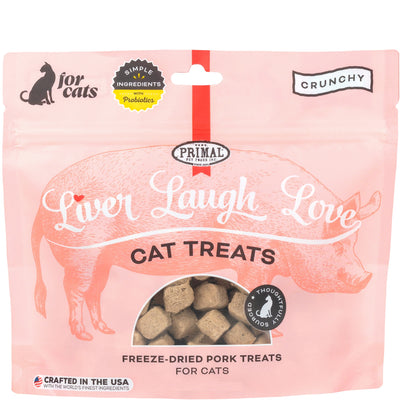 Primal Freeze Dried Pork Liver Cat Treats with Probiotics, Liver, Laugh, Love Crunchy Treats for Cats, 1.5 oz