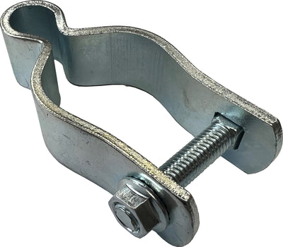Close-up of a silver Bolt-On Tube Gate Hinge with a threaded bolt and nut, 5/8X1.75 IN size.