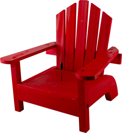 Red Lake & Cabin Adirondack Chair Squirrel Feeder, front view, detail close-up