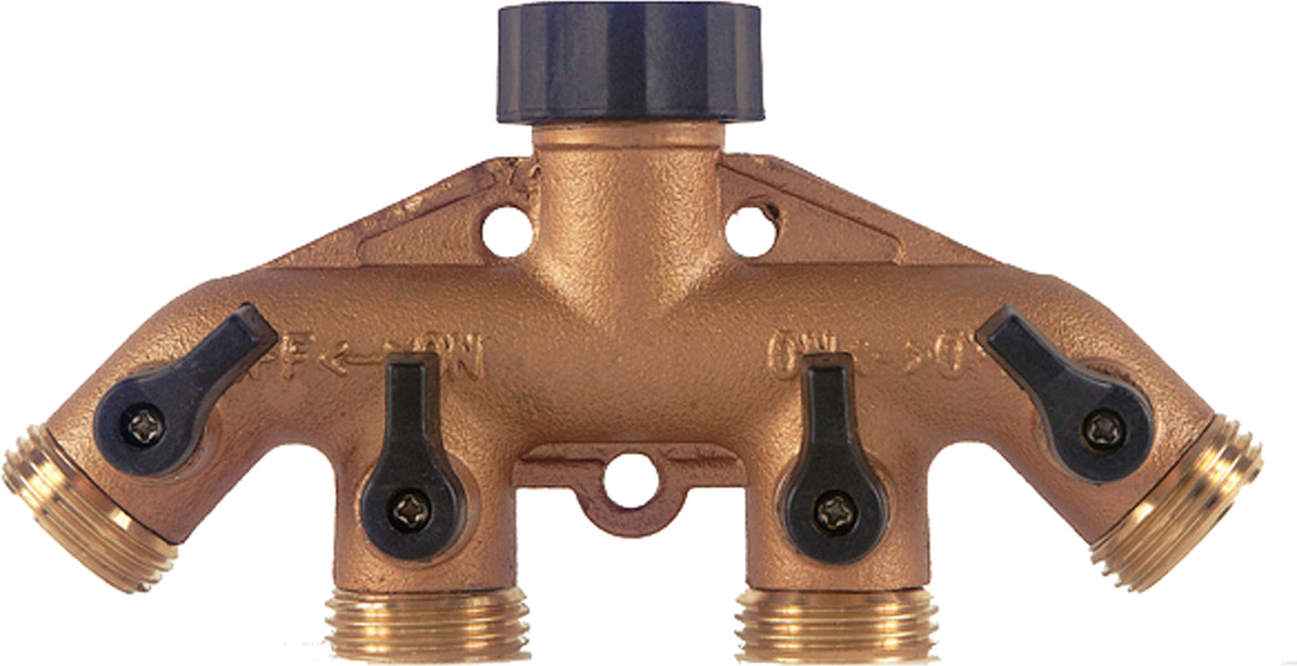 Metal 4 Way Hose Valve W/Built In Shut Off Valves