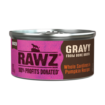 Rawz Natural Premium Minced Canned Cat Food in Gravy from Bone Broth - Made with Real Meat Ingredients No BPA & Gums -(3 Ounce Can), Sardine & Pumpkin