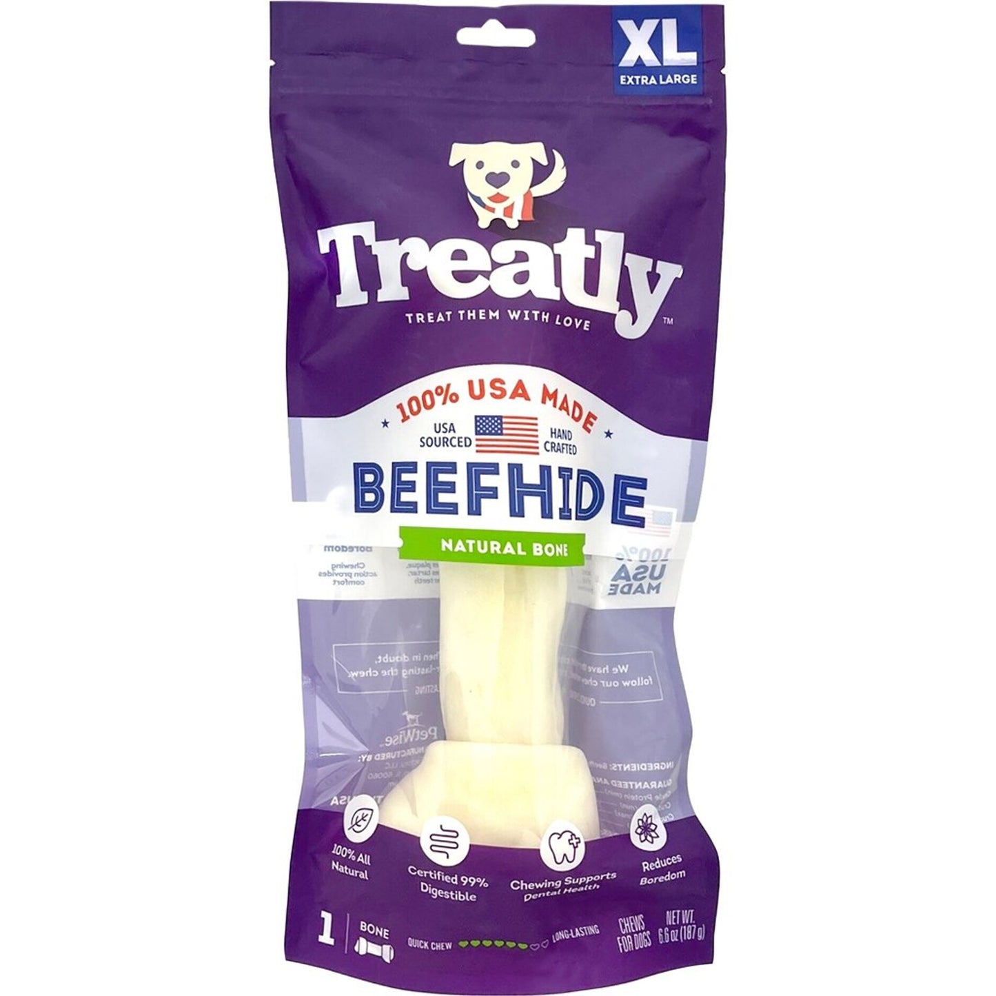 Treatly 100% Usa Beefhide Bone W/Header Card