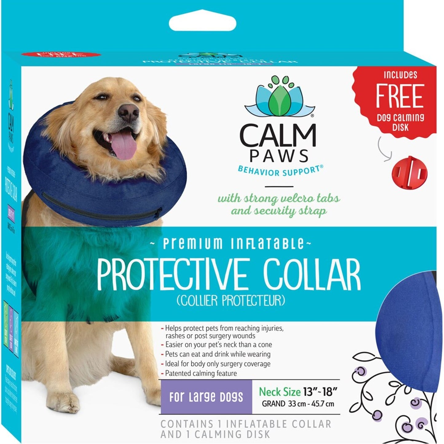 Protective Inflatable Collar W/Dog Calming Disk