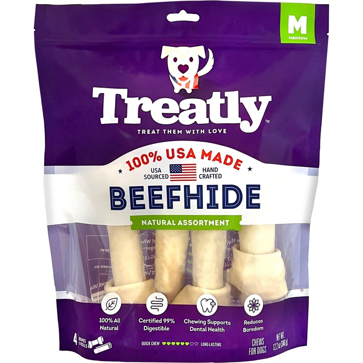 Treatly 100% Usa Beefhide Bones & Rolls