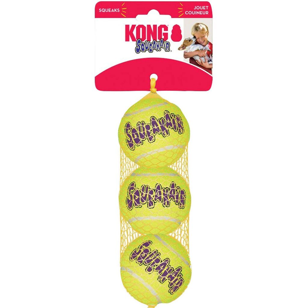 KONG - Squeakair Balls - Dog Toy Premium Squeak Tennis Balls, Gentle on Teeth - for Medium Dogs (3 Pack)