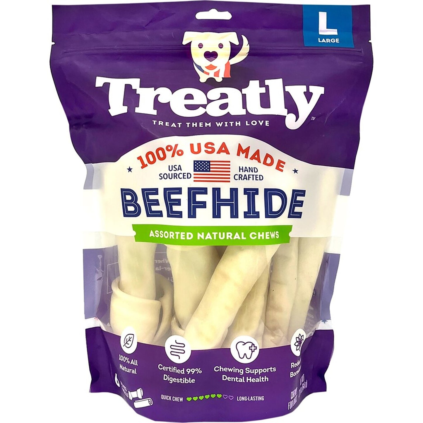 Treatly 100% Usa Beefhide Bones & Rolls
