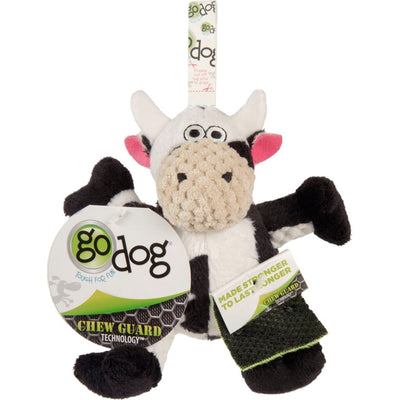 Godog Checkers Sitting Cow Durable Plush Dog Toy